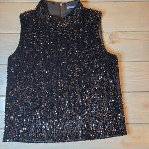 JM Laughlin Black Sequin Sleeveless Top Large Holiday Party Cocktail